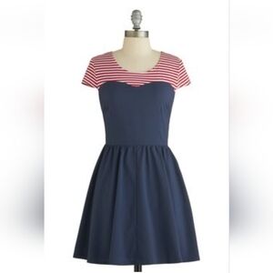 Modcloth Navy and Red Striped Mini Dress